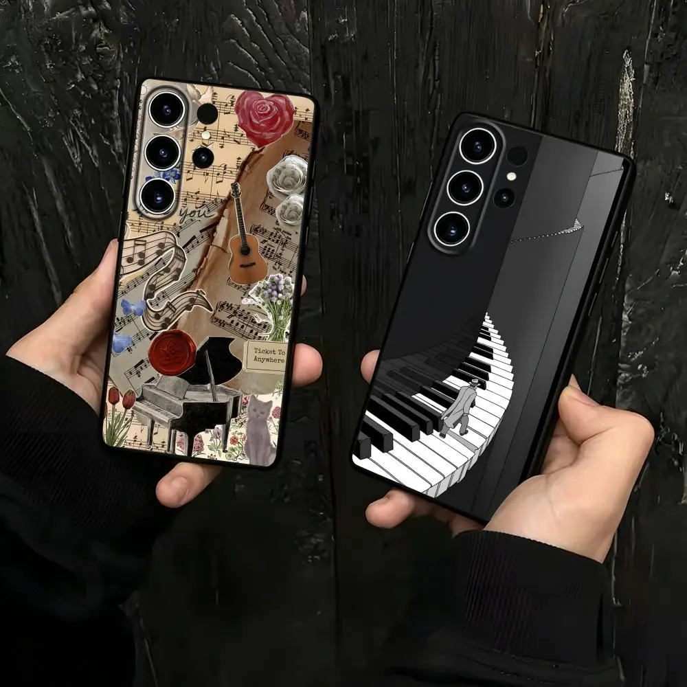 Piano Music Phone Case For Samsung Galaxy S26 S25 S24 S23 S22 S21 S20 Plus Ultra Note20 Soft Black