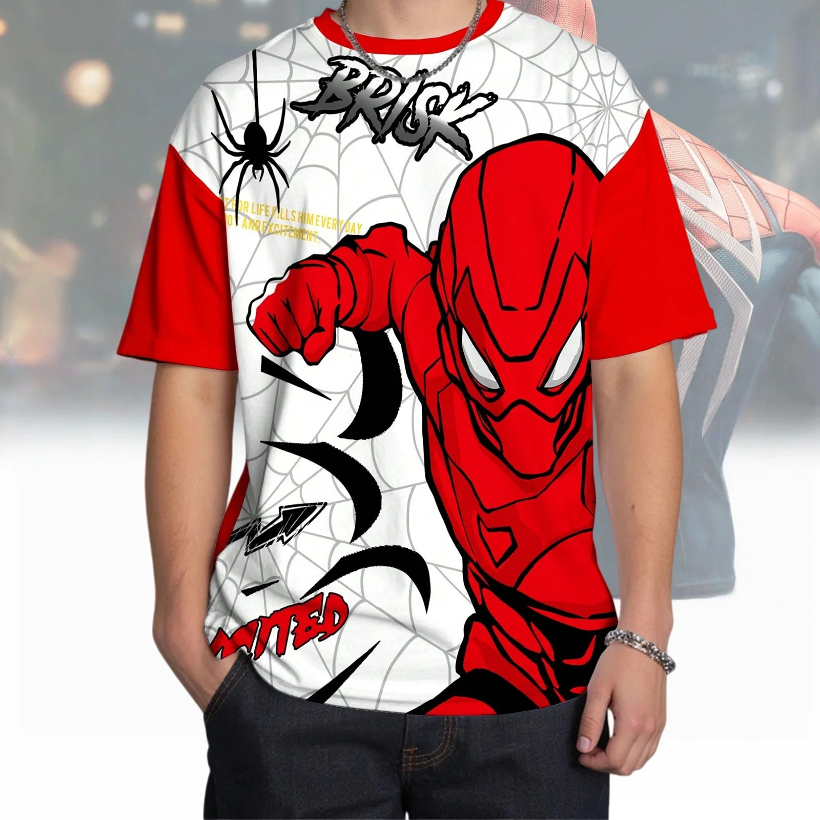 

2026 Casual Minimalist Round Neck Short Sleeve T-Shirt For Summer,Spider Design,Casual Suit Kids/Adult Clothes