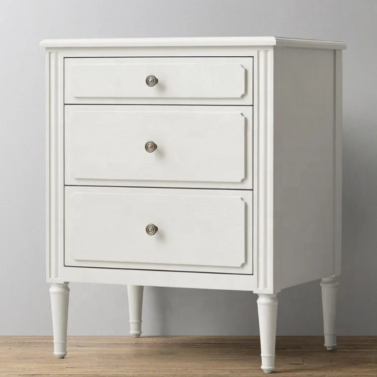

* Customizable Bedroom Furniture American Style Solid Wood Retro Bedside Table 3-Drawer Nightstand