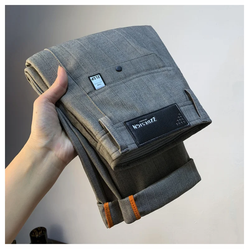 

Осенние мужские повседневные брюки, новинка 2025 года, эластичные облегающие брюки в полоску с принтом в стиле ретро, маленькие прямые брюки для поездок на работу, деловые брюки