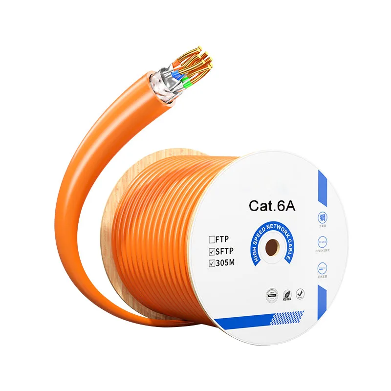 

10Gbps 1000FT Coiled Cat6A SFTP Network Cable High Speed Pure Copper 8core 0.57mm Lan Ethernet Internet Cat 6a Cables