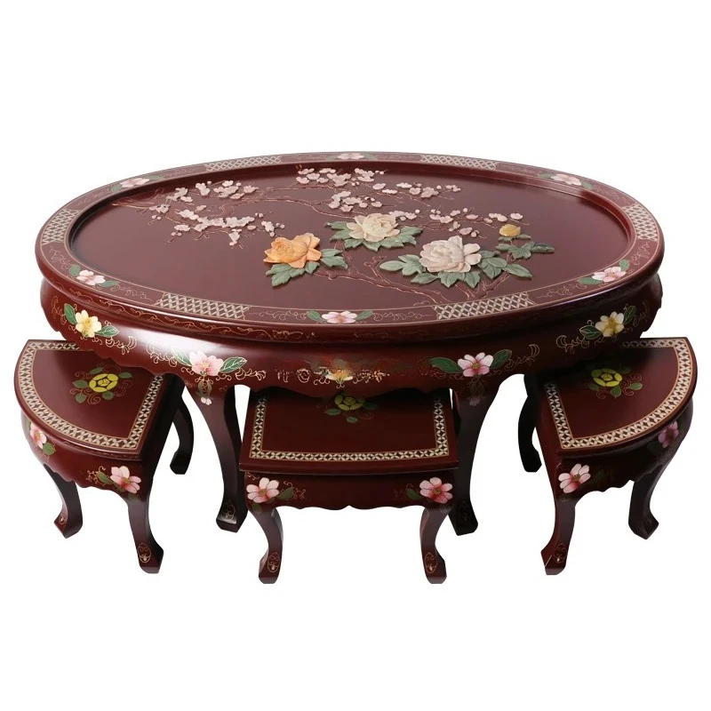 

Новая китайская мебель династии Мин и Цин, инкрустированная камнем, древняя горничная, стол с картинками, табурет, чайный столик, журнальный столик