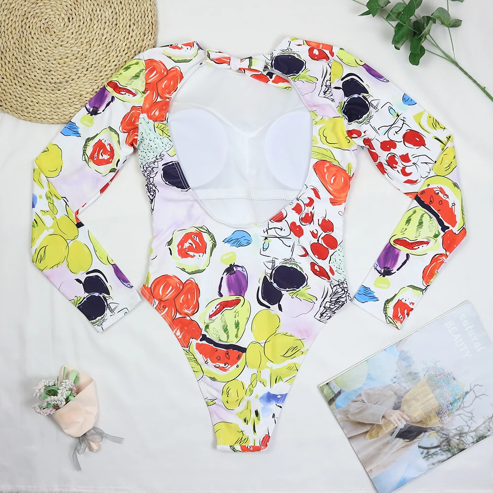 CPUTAN 2024 Backless One Piece Swimsuit Monokini Swimwear Brazilian Surf Summer Sport Vintage Print Women Bathing Suit Beachwear image 6
