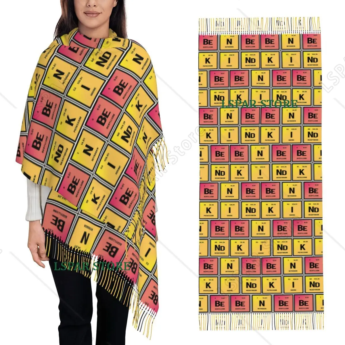 Periodic Table Of Elements Science Chemistry Scarf Tassel Scarves Women Soft Warm Shawls and Wraps Large Fall Winter Shawl Wrap