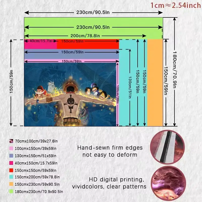 1PC One Piece Ace Flaming Cross Tattoo Anime Tapestry Large Blue Tapestry with Characters Wall Art for Bedroom Living Room Decor