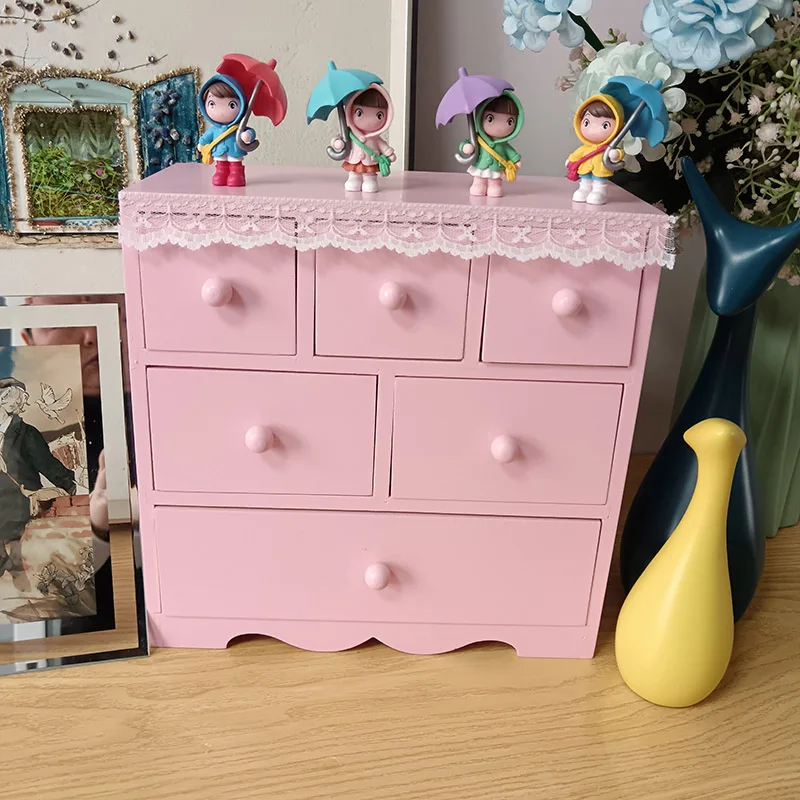 

Розовый деревянный настольный ящик для хранения Der Sle Шкаф для ювелирных изделий Белый шкаф для хранения Студенческий настольный органайзер Dormi