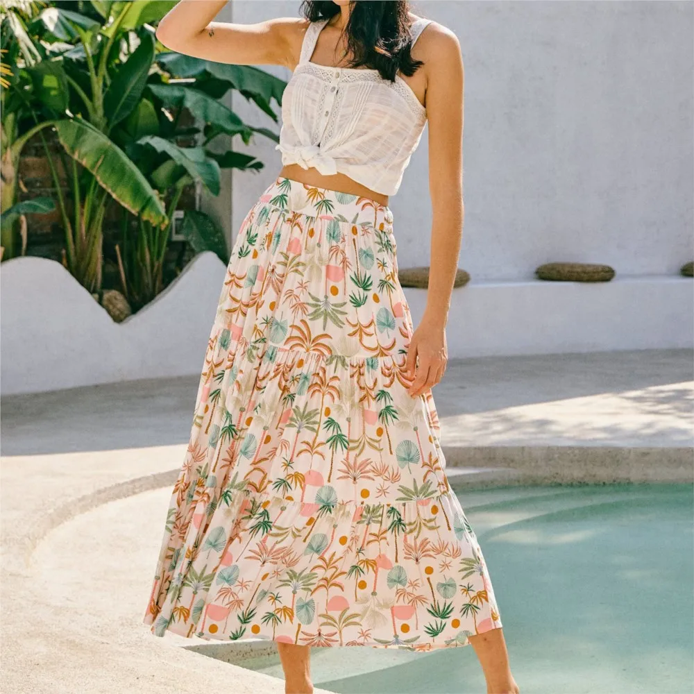 

New Temperament Waist Hugging Skirt, Seaside Bohemian Vacation Style Beach Skirt, Yashu Sunset Skirt Irregular Womens Fashion
