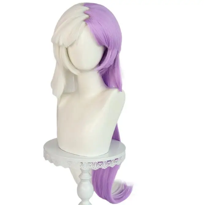 

Anime Women and Men Wigs Long Straight White Purple Two Color Cosplay Hair Wig for Party