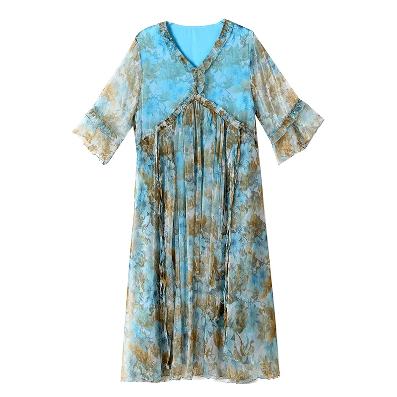 2025 vestido Midi bohemio de lujo para playa, Vestidos informales elegantes para fiesta nocturna, Vestidos ceñidos Vintage de gasa para vacaciones de verano para mujer