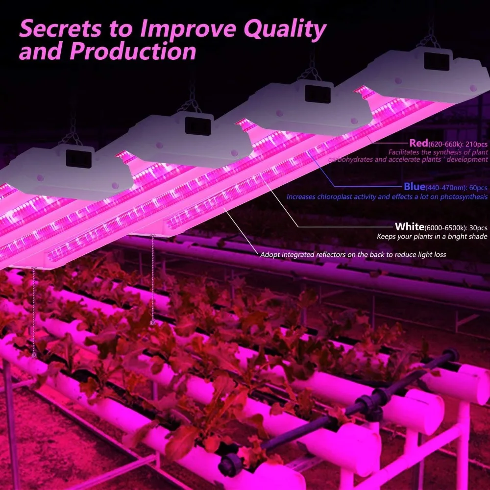 4er-Pack 4FT LED-Wachstumslichter mit 50 W Vollspektrum für Hydrokultur-Sämlinge im Gewächshaus, zum Einstecken, Ein-/Aus-Zugkette im Lieferumfang enthalten