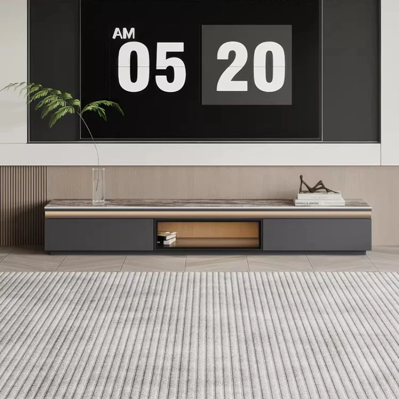 Light luxury solid wood floo ambient light rock slab TV cabinet coffee table panel monitor stand 	tv stand living room furniture