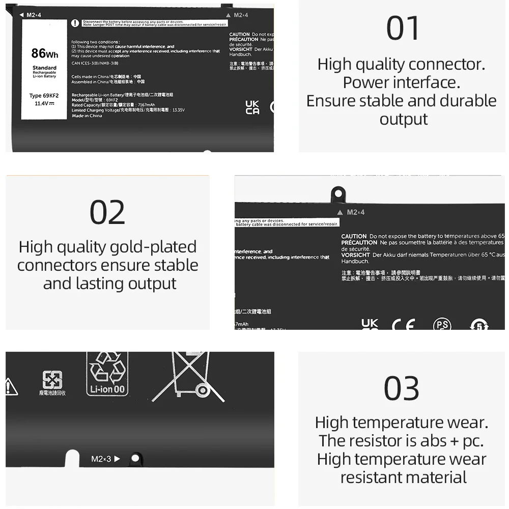 SKOWER 69KF2 Battery for Dell XPS 15 9500 9510 9520 Precision 5550 G15 5511 5515 G7 7500 P91F ALIENWARE M15 R4 R5 R6 M17 R3 R4