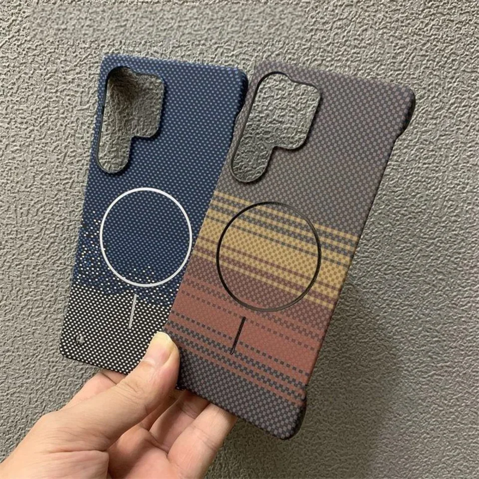 Funda magnética sin marco de fibra de carbono Kevlar para Samsung S26 S25 S24 S23 Ultra Plus, compatible con carga inalámbrica 3
