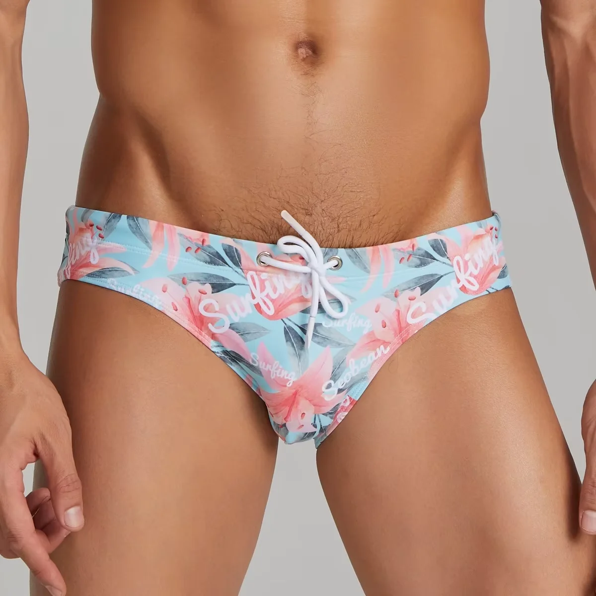 

Мужские летние плавки-купальный костюм с цветочным принтом, быстросохнущие эластичные купальники на шнурке для пляжа, бассейна, купальный костюм, ствол