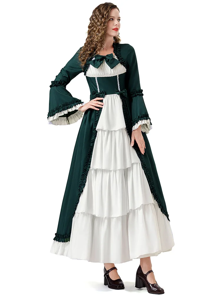 Victorian Costume Lolita Lace Cake Layer Dress Women Tiered Ruffle Princess Rococo Ball Dance Party Carnival Halloween Outfit