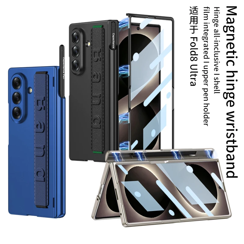 Hand Strap with Pen Slot Casing For Samsung Galaxy Z Fold 8 Ultra Case Hinge Protection With Film Mobile Phone Cover