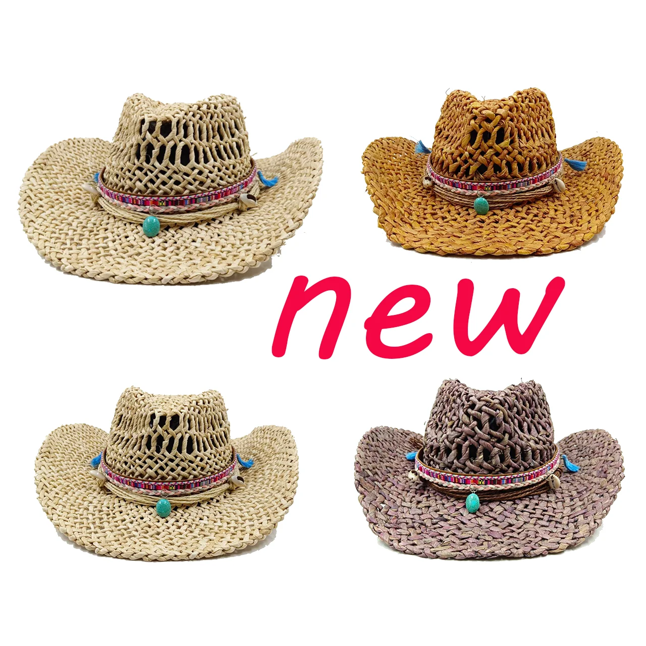 Cowboy straw hat corn husk material summer panama sun hat elegant western cowboy hat Sombrero Hombrero