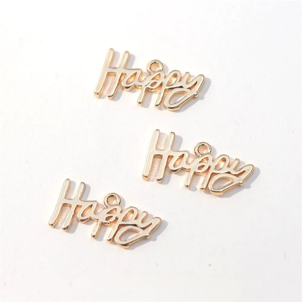 

Copper-plated Real Gold English Letters Happy Word Pendant Tide Pendant DIY Necklace Bracelet Handmade Charm Accessories S334