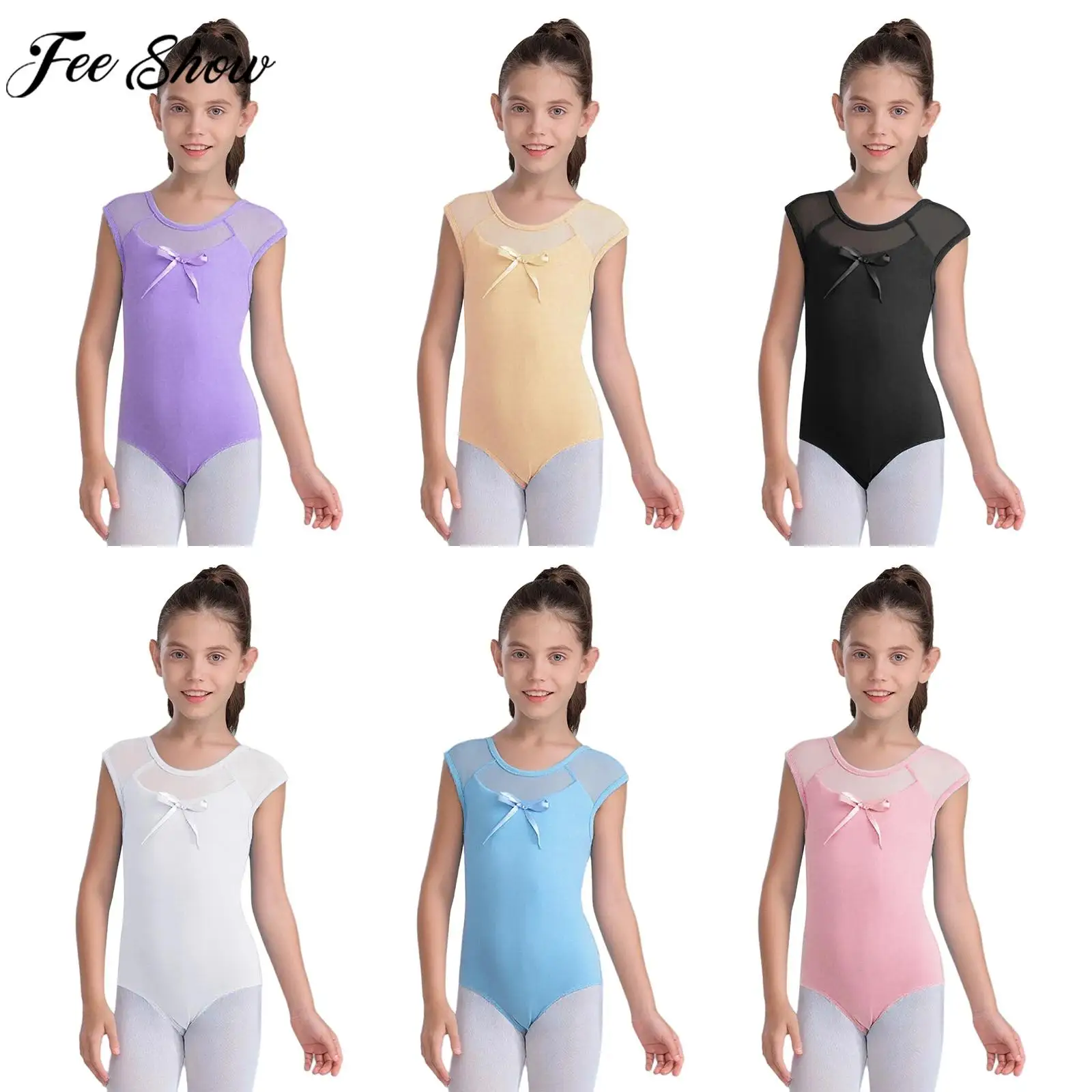Leotardo de Ballet para niñas, traje de malla transparente sin mangas recortado, gimnasia, patinaje, clase de baile, disfraz de calentamiento de Yoga