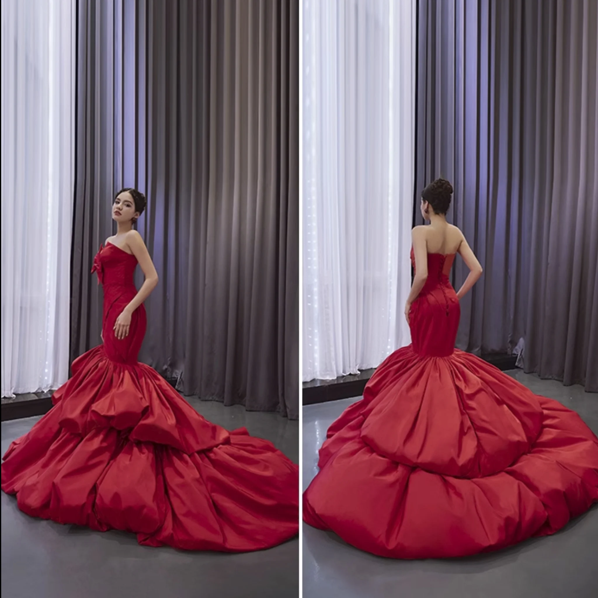 Rosymae bretelles sirène rouge robe de mariée trompette jupe bouffante robe de mariée vestidos de boda para fiestas