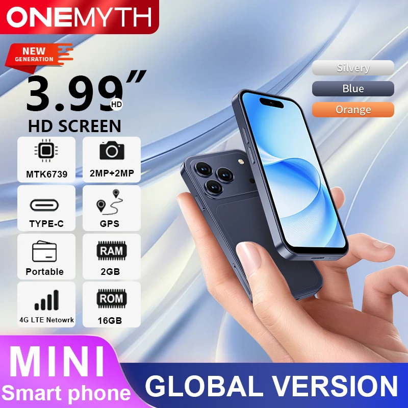 ONEMYTH 2026 nuevo smartphone mini A18 Pro, 2GB RAM 16GB ROM, red 4G, teléfono Android pequeño y portátil de 4.0 pulgadas