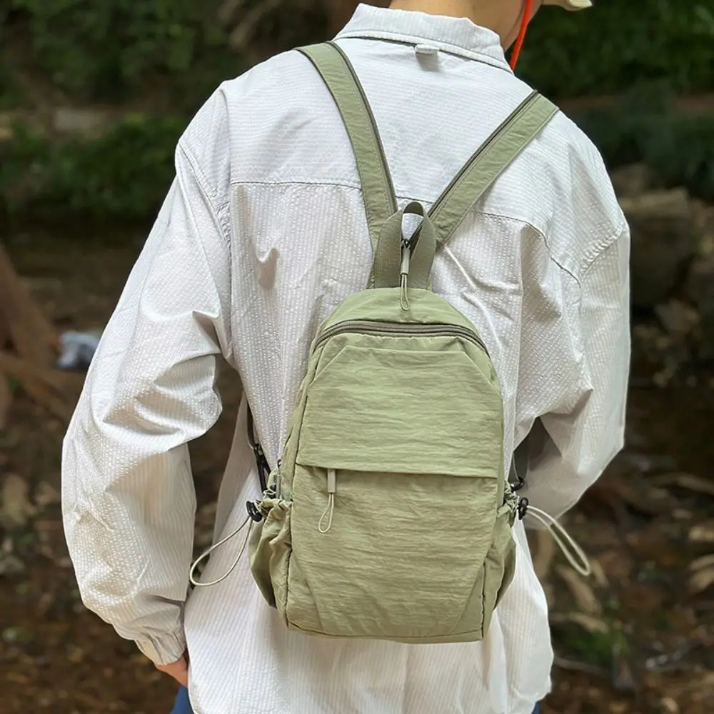

Soft 2-in-1 Chest Backpack Solid Color Waterproof Nylon Cloth Crossbody Bag Multi-Compartment Lightweight Mini Backpack