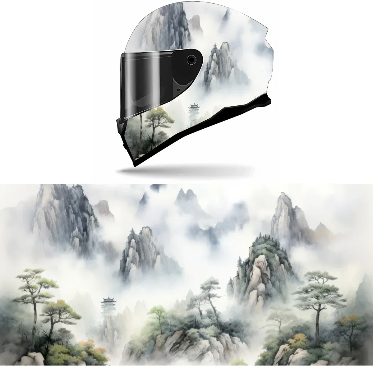 

Mountain Landscape with Trees Full Helmet Wrap Sticker Motorcycle Helmet Racing Graphic Decal Vinyl Wrap Helmet Decor Sticker