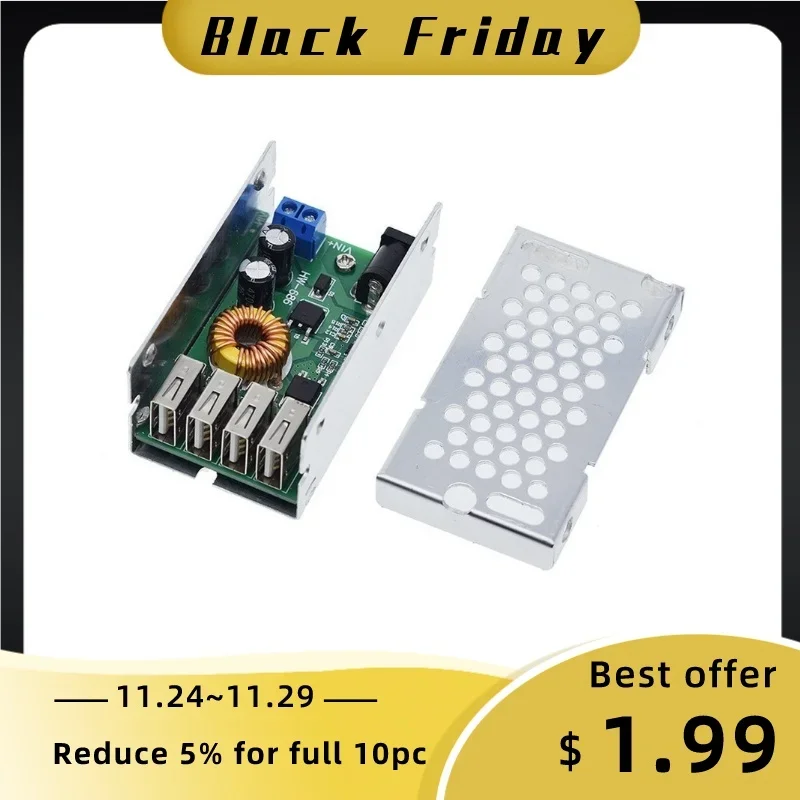 DC-DC 9V 12V 24V 36V Naar 5V Step Down Board 5A 4 Usb Output Buck converter Voeding Module Met Aluminium Shell Voor Telefoons
