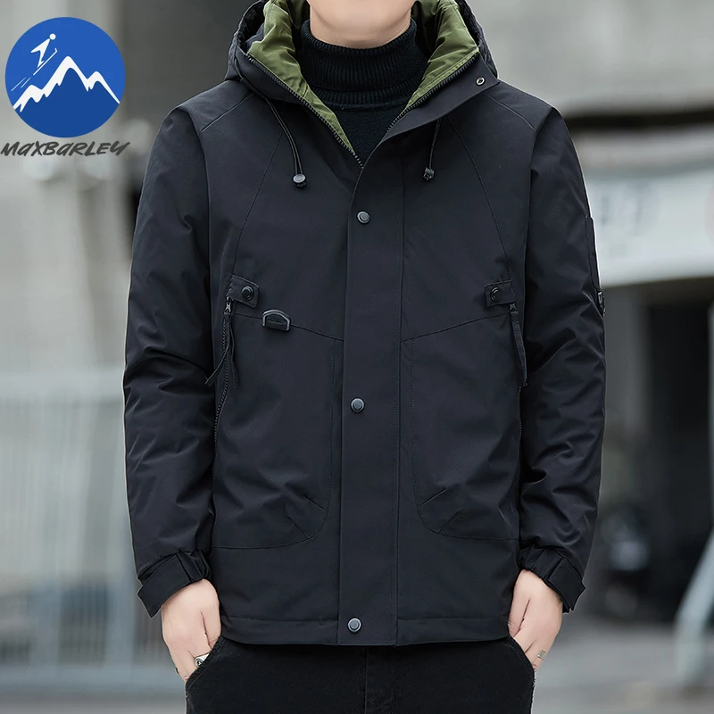 COMXZ 2025 Winter Jacket Men Fashion Casual Thick Thermal Windproof Cotton Padded Jacket Outdoor Hiking Snow Warm Hooded Parka
