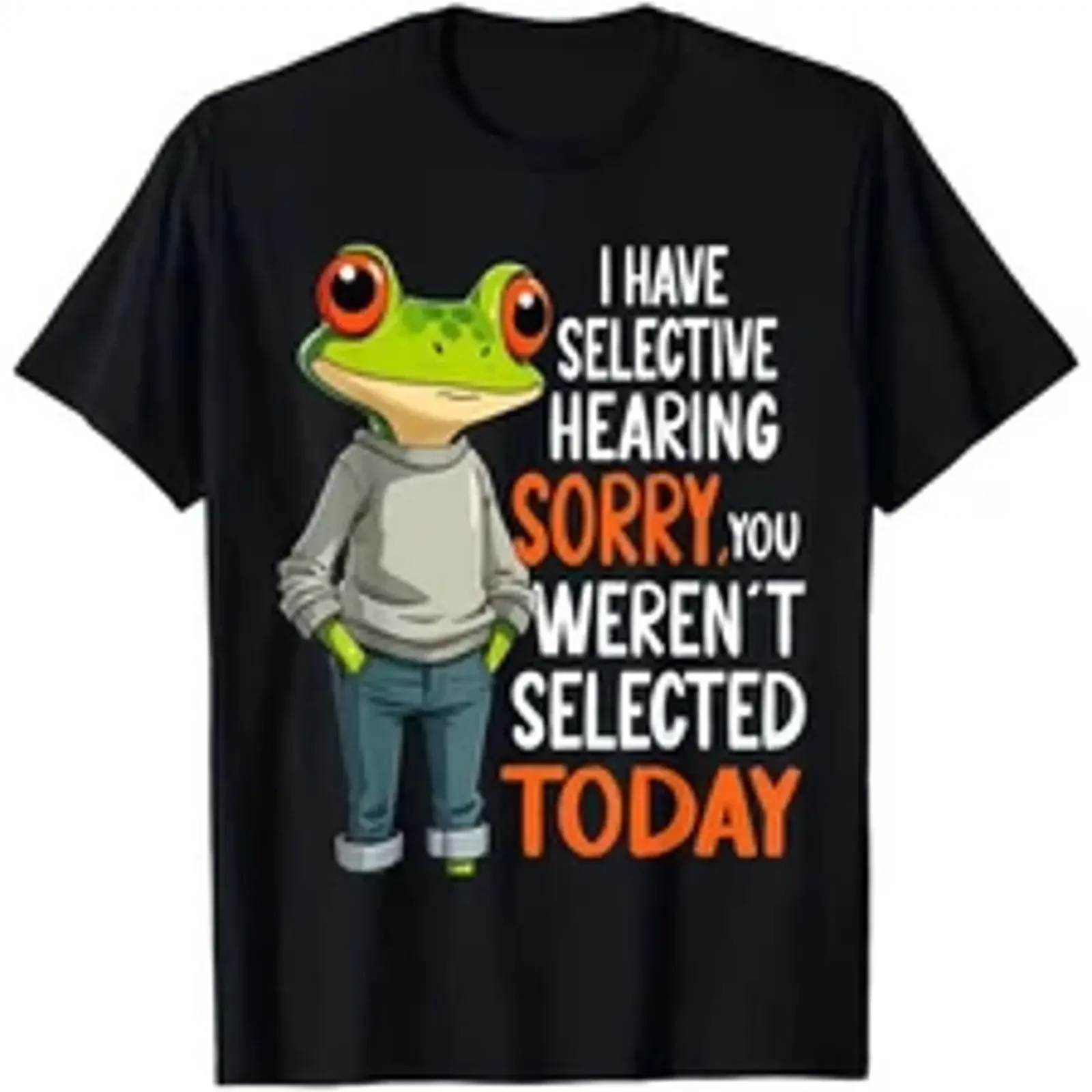 Funny Frog Selective Hearing T Shirt Men's Cotton Crew Neck with vintage Washed Stretched designer clothes