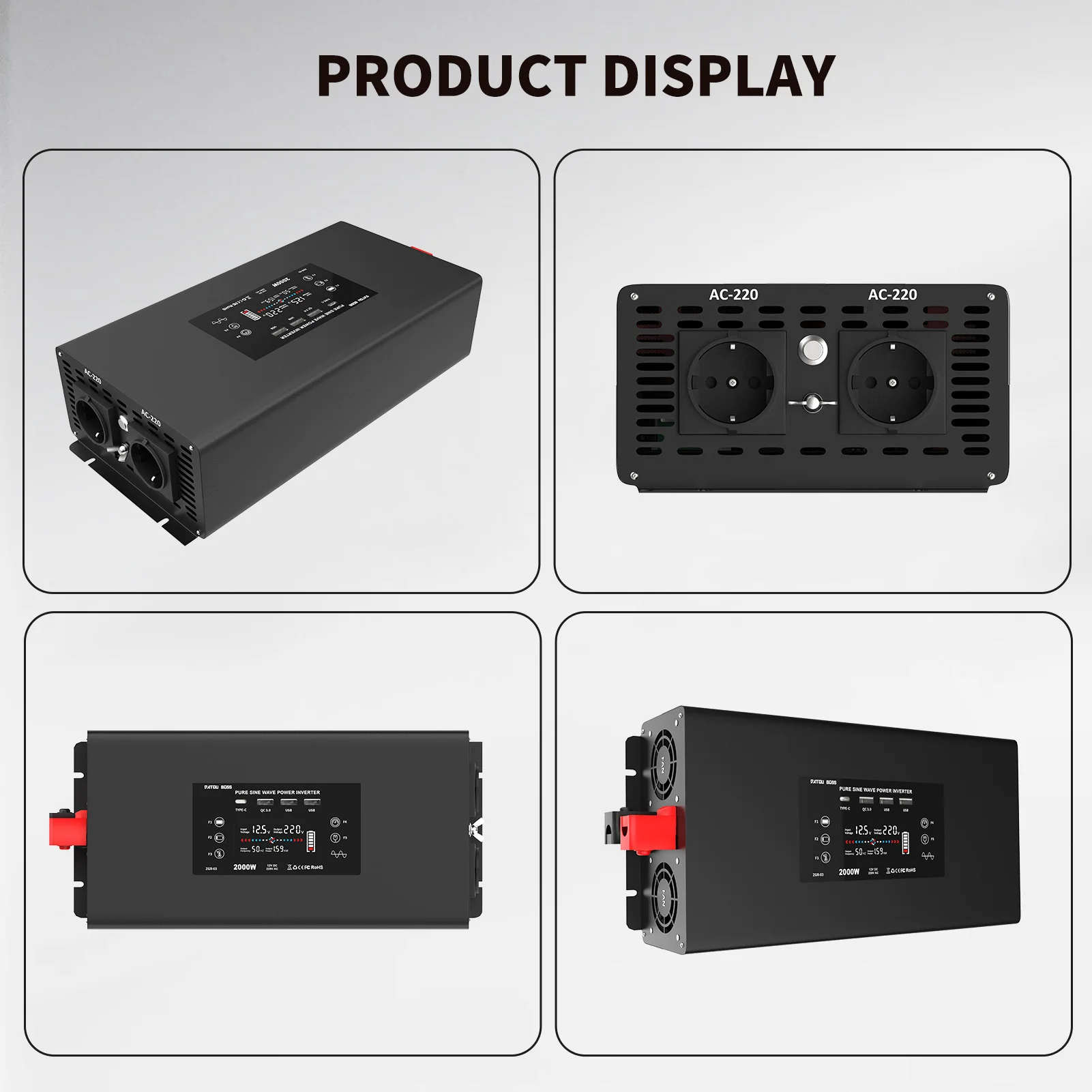 DATOUBOSS DN-03 inversor de onda sinusoidal pura DC12V-60V a AC220V-240V inversor portátil para coche potencia continua 2000W potencia máxima 4000W