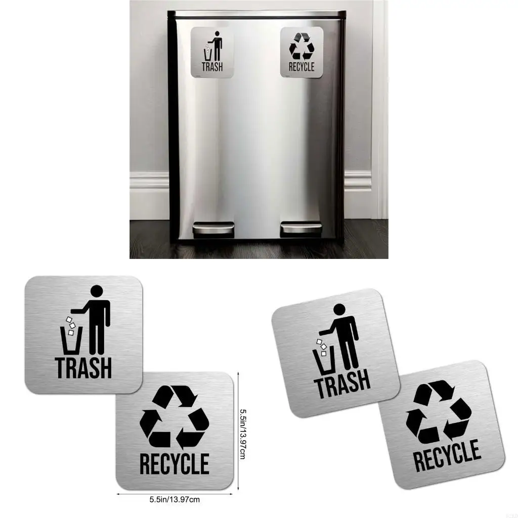 62KD Recycling & Trash Bin Stickers Easy to Apply Outdoor Indoor Waste Management