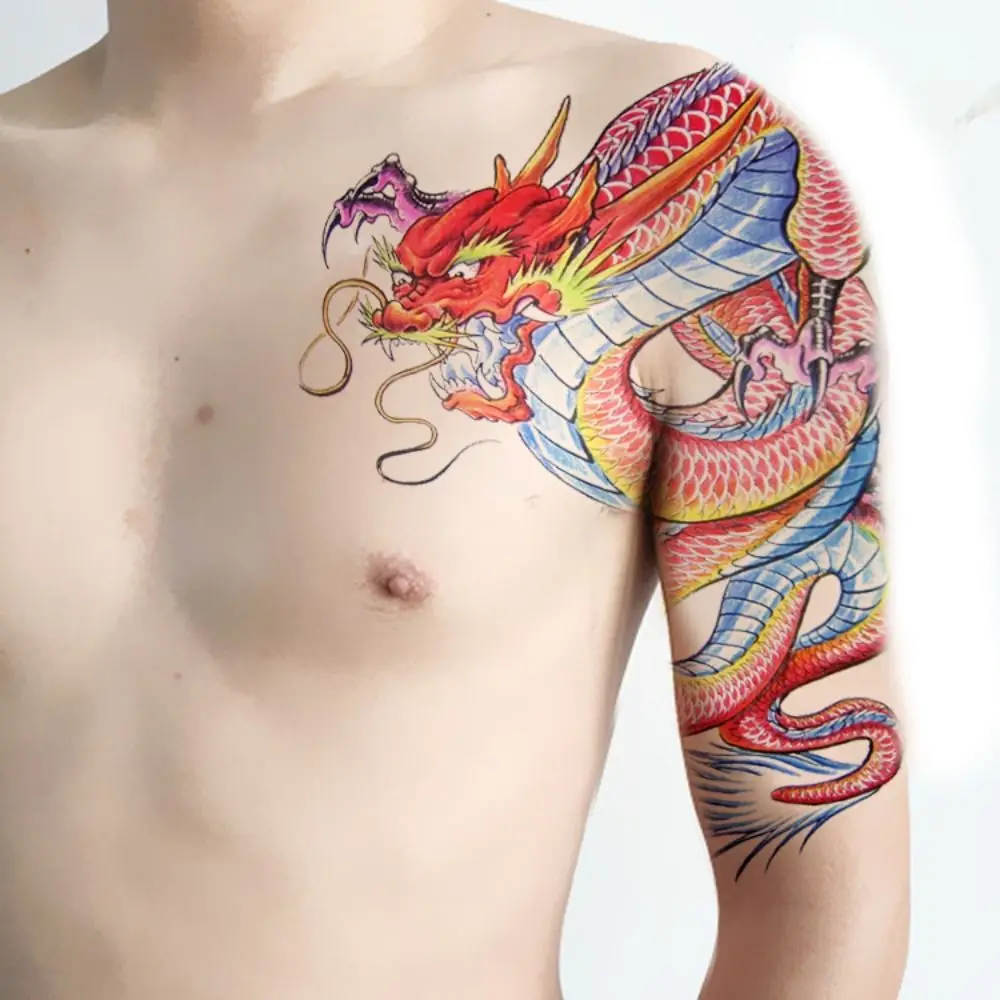 Dragon Fake Tattoo Sticker Waterproof Durable Half Nail Tattoo Sticker Realistic Long Lasting Temporary Tattoo Sticker Women