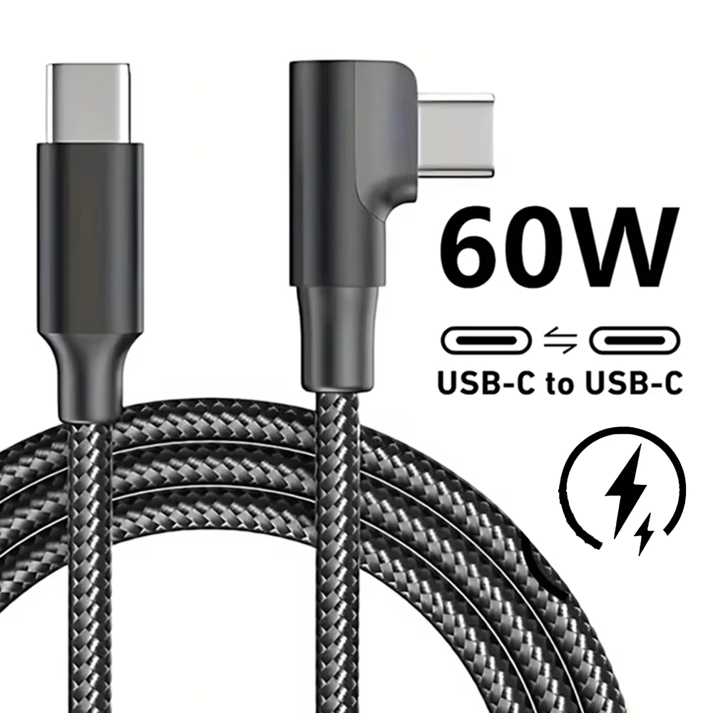 

60W Elbow USB C Type C Fast Charging Cable for iPhone 17 16 15 Pro Max Samsung S25 S24 Xiaomi Redmi POCO OnePlus Oppo Vivo