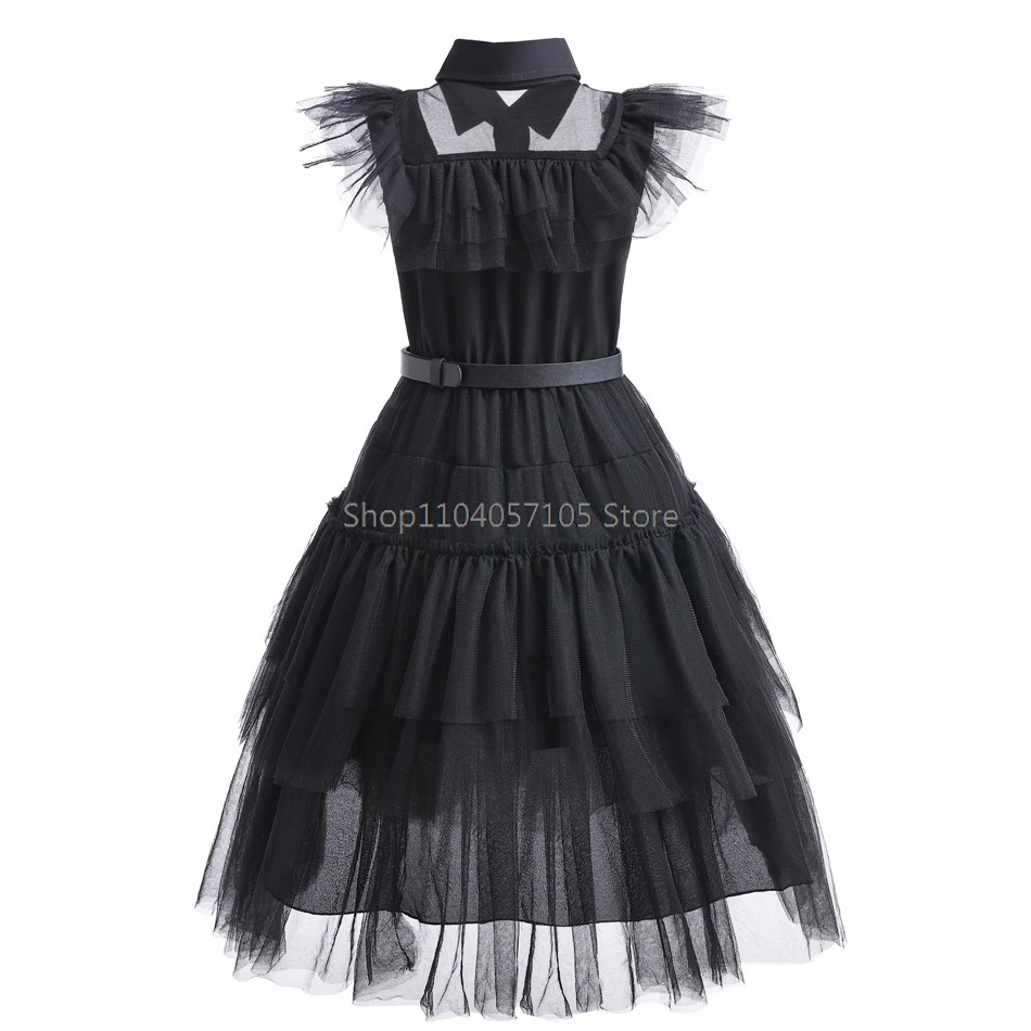 Vestido de miércoles para niñas, ropa familiar negra de Halloween Addams para niños, disfraz de Cosplay de baile, fantasía navideña de princesa