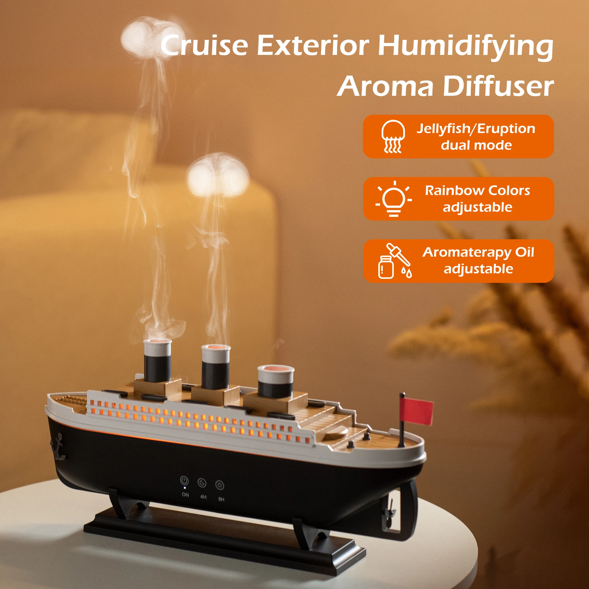 Titanic Ship Model Air Humidifier Home 250ml Remote Control Essential Oil Jellyfish Smoke Ring Spray Aroma Diffuser Humidifiers - view 2