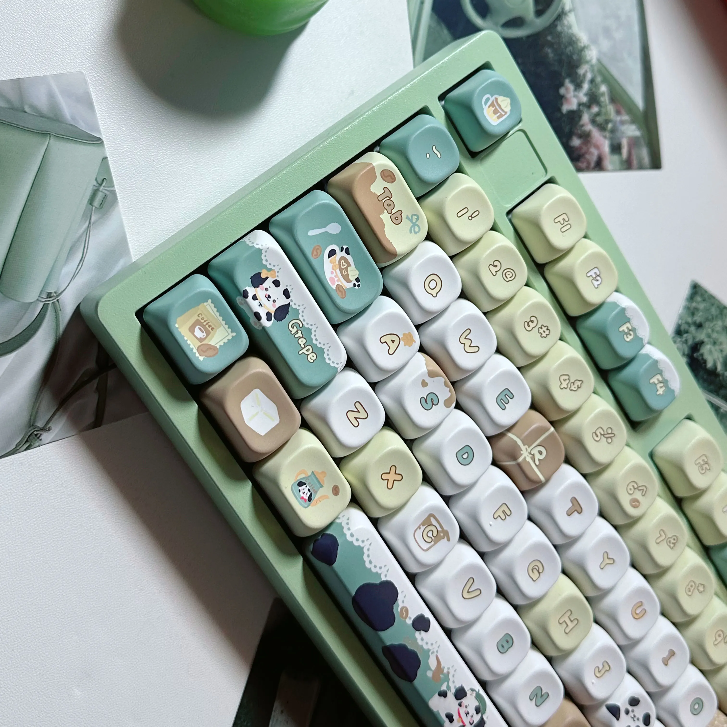 コーヒースポットドッグテーマキーキャップMOAチェリープロファイルPBT熱昇華かわいい子犬キーキャップMXスイッチメカニカルキーボード用