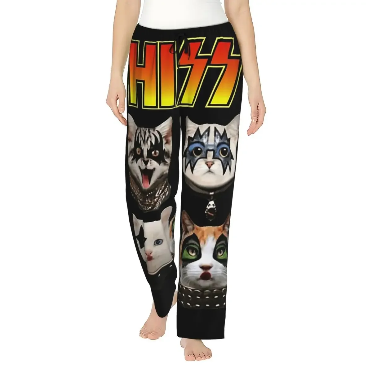 

Женские пижамные брюки Custom Rock Roll Band Kiss Cat с карманами для дома и сна