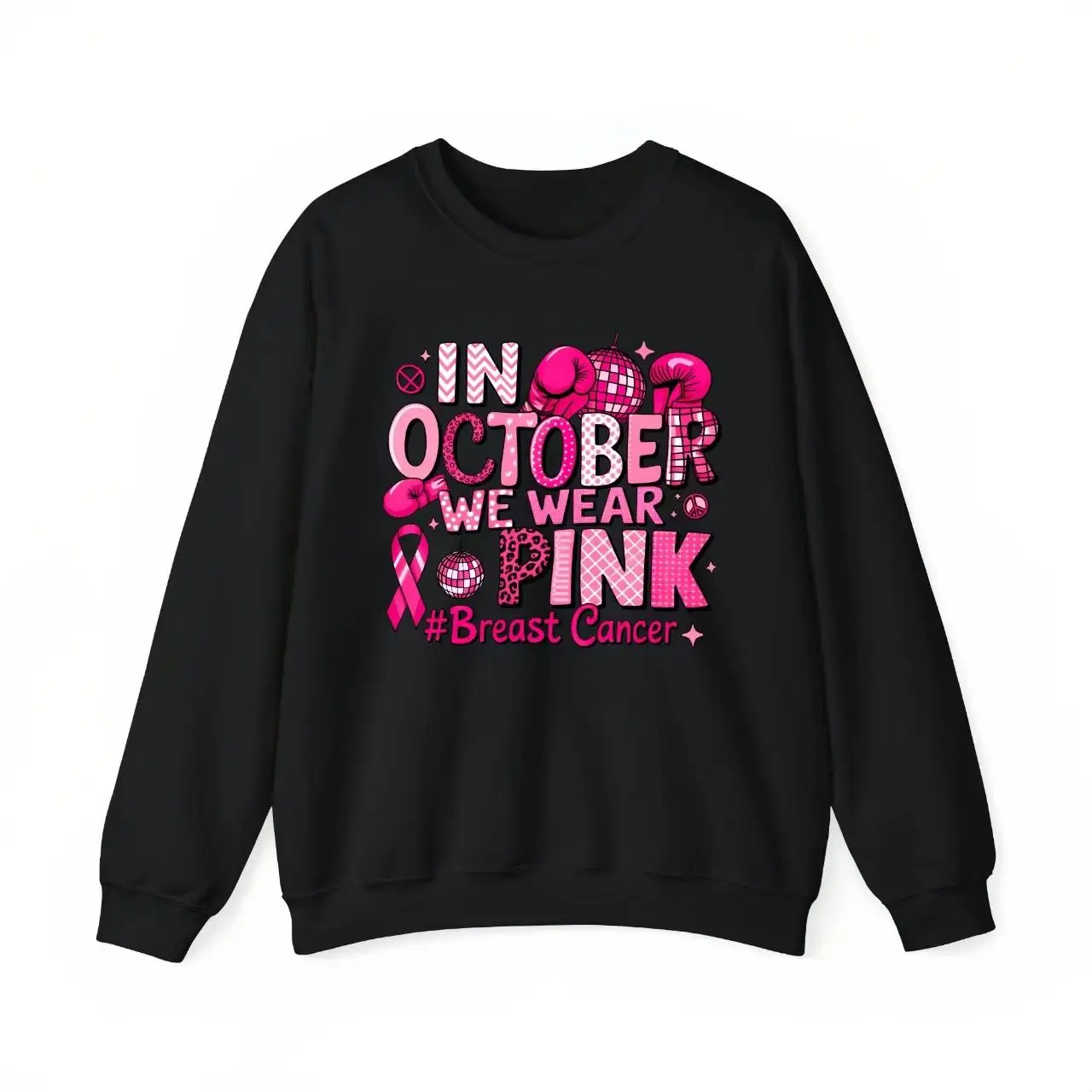 

Breast Cancer Awareness Sweatshirt, In October We Wear Pink Graphic Pullover Top, Hope and Support Ribbon Jumper for Women