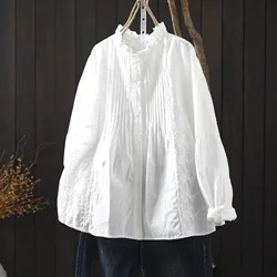 Fall clothes 2026 women cotton fine elegant blouses for women boho long sleeve lace embroider white blouses for lady tops