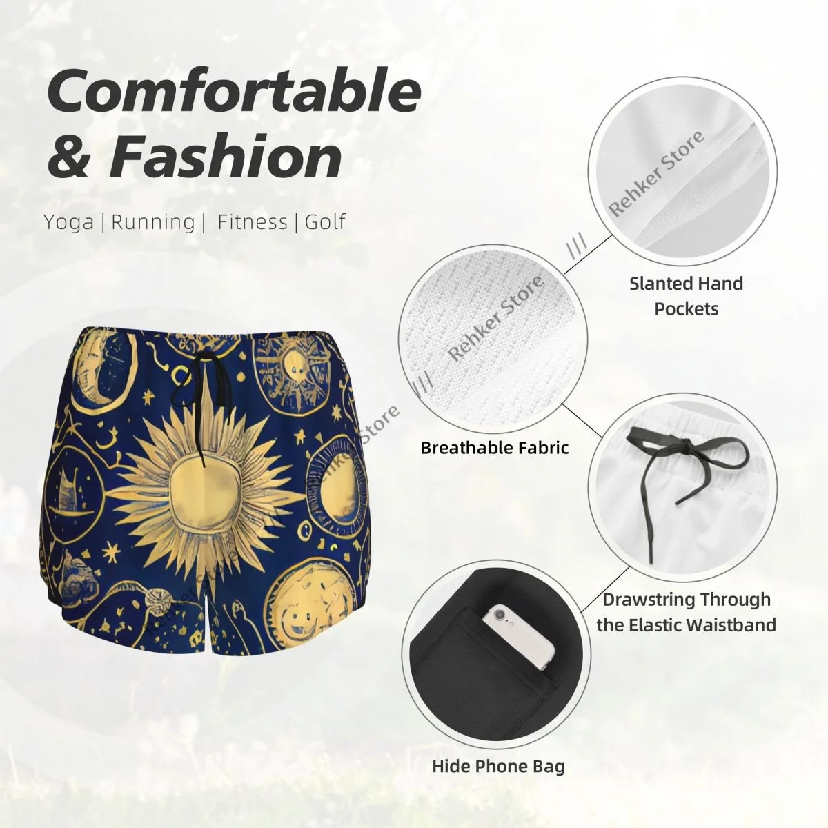 女性用 アスレチック ショーツ ヴィンテージ 天文学 天体 ランニング ヨガ フィットネス 速乾性 バドミントン トレーニング ポケット付き