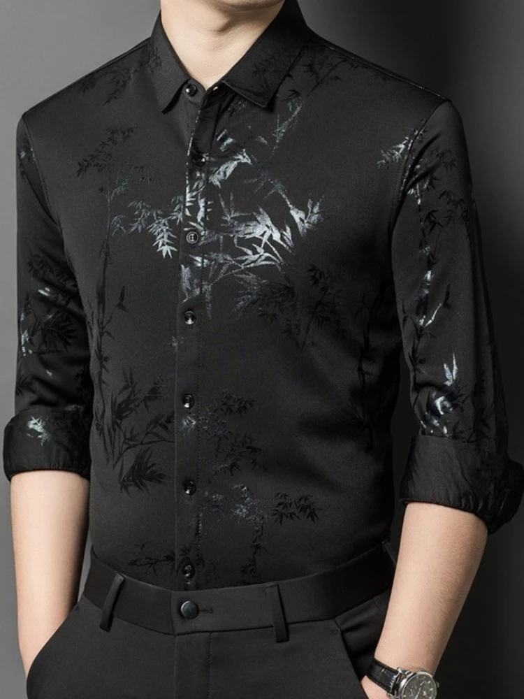 

Мужская рубашка с длинным рукавом, весна 2026, новая, высококачественная, бесшовная, немнущаяся, с золотистым мерцанием и глянцевым покрытием