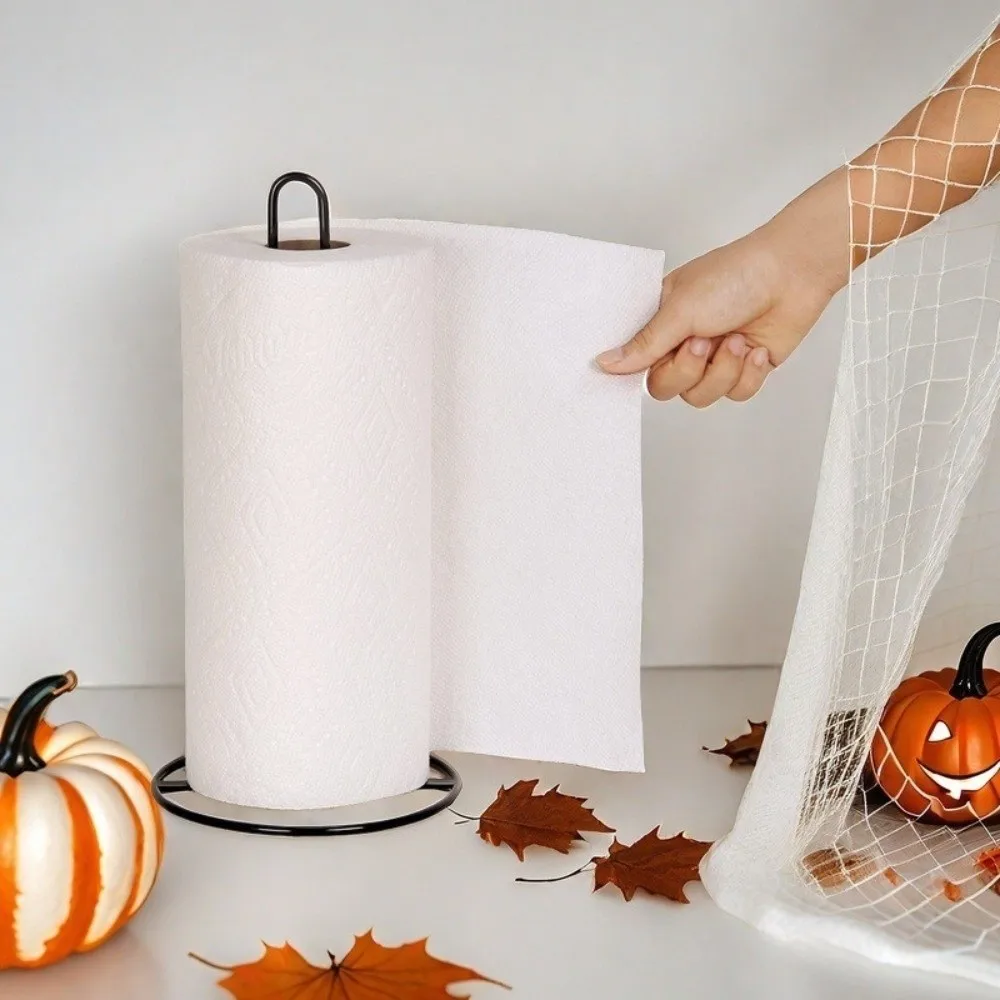 New Steel Paper Towel Holder Matte Black Easy to Use Paper Dispenser Standing Design Sturdy Papertowel Holder Desktop Use