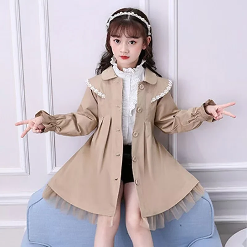 

Girls Trench coat Spring and Autumn 2026 New Children's Lace Sweet Coat Windbreaker 110-160CM