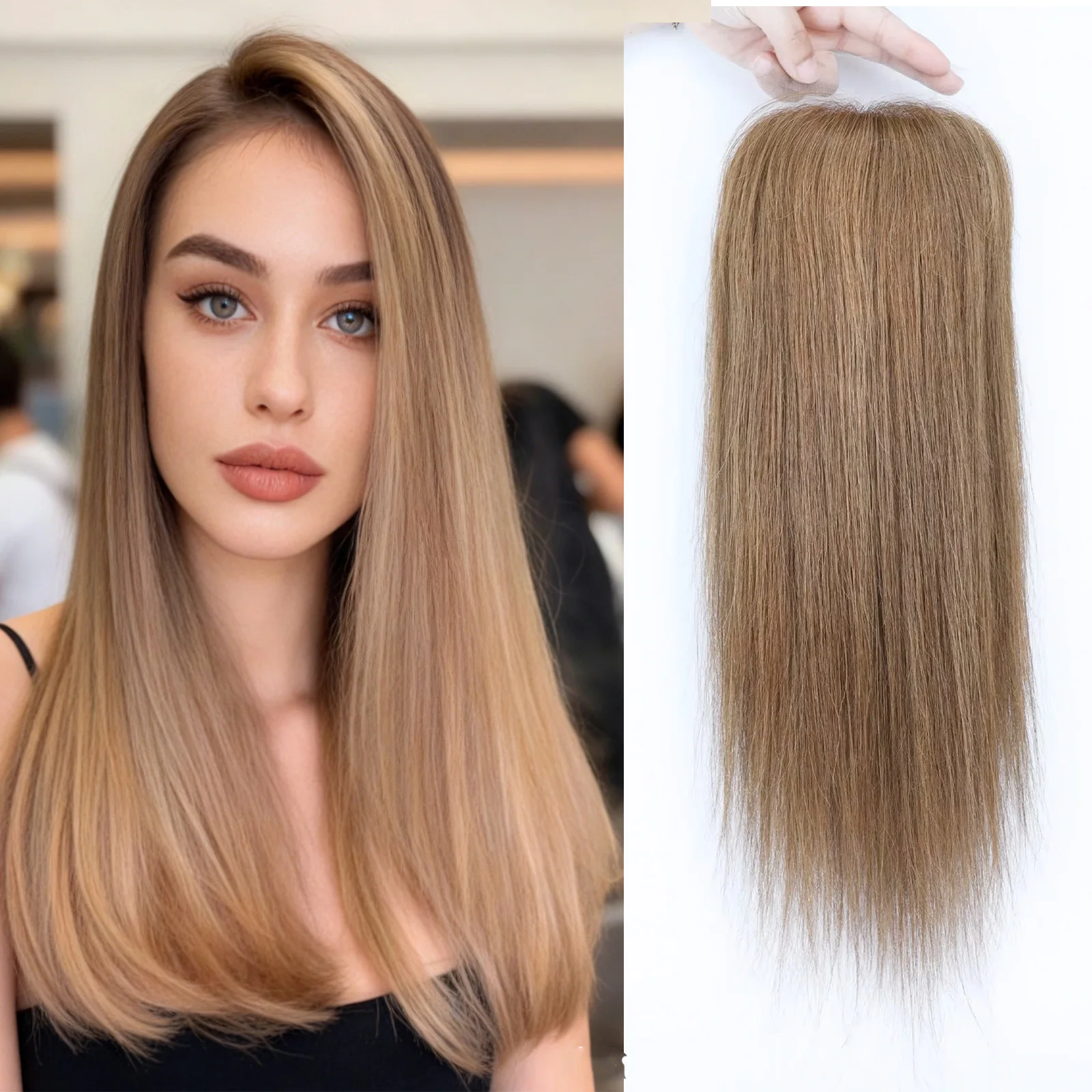 

#30 Medium Auburn Real Remy Hair Topper Closure Silicon Base Scalp Look Silk Top Transparent Lace Front with Clips in for Woman