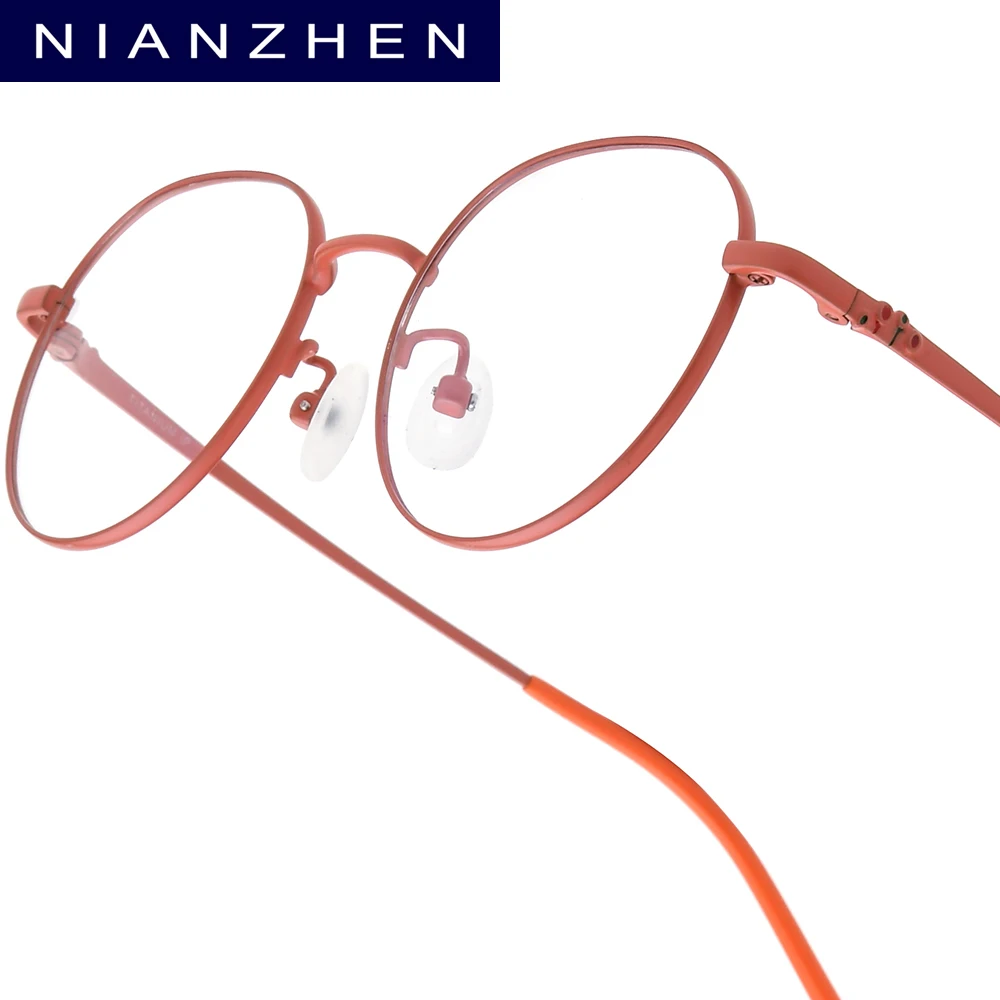 NIANZHEN Titanium Alloy Teenage Eyeglasses Round Brand Design Student Glasses Frames Ultralight Kids Eyewear Spectacles NZ1029