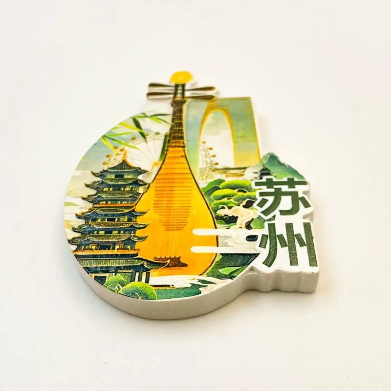 1pc Suzhou Refrigerator Magnet Personalized Style National Trend Garden Pipa Decoration Resin Magnetic Travel S view 4