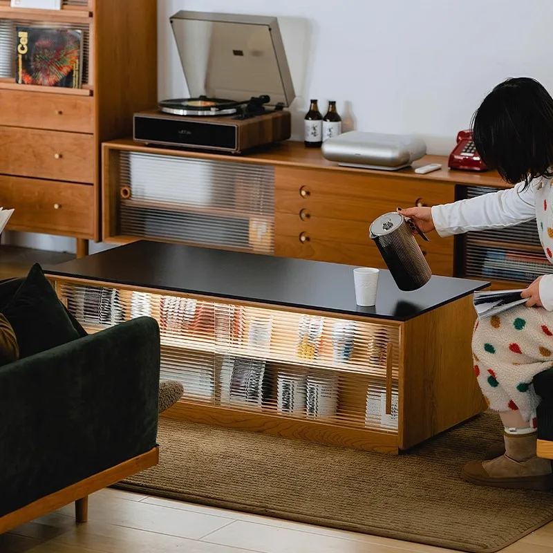 طاولة القهوة لغرفة المعيشة، أرضية من الخشب الصلب، طاولة شاي، خشب الكرز، بلاطة صخرية منزلية يابانية، طاولة شاي صغيرة مزدوجة الغرض #5