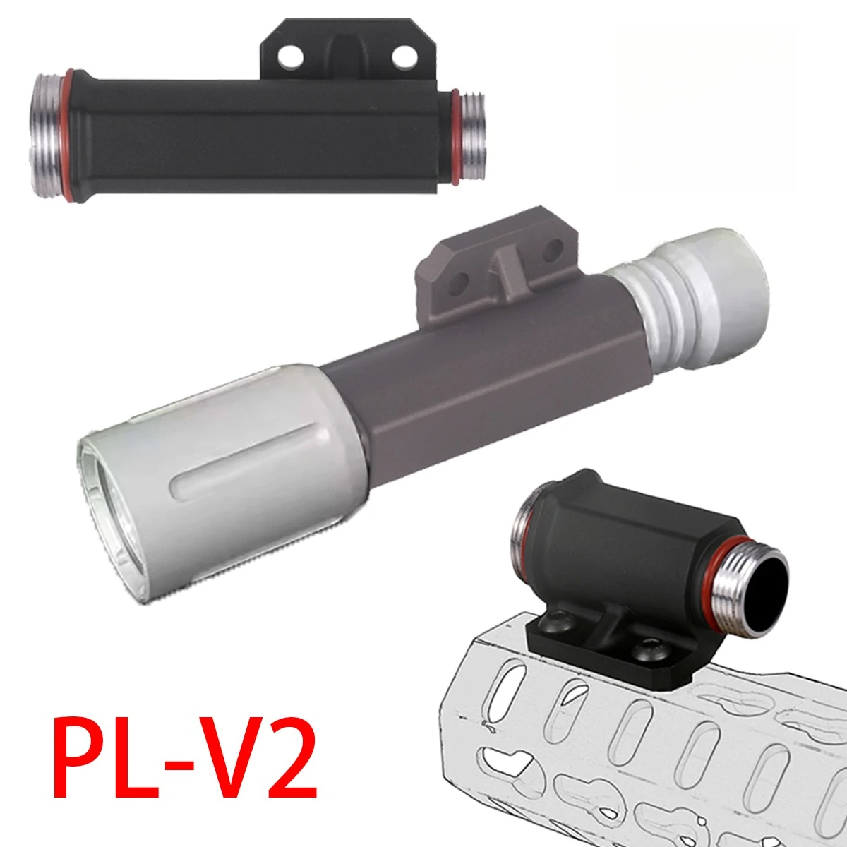 Tactical PL-V2 Flashlight Mount Body M-LK Helmet Lamp Aluminum Mount 18650 18350 Series PL-V2 Scout Light with Right Screw Hole