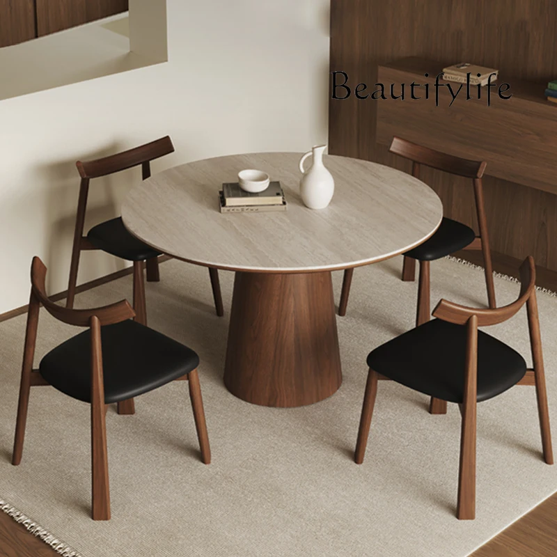 

Natural travertine dining table small apartment living room household luxury stone dining table oval marble table